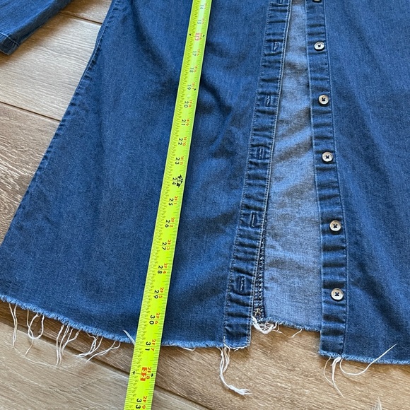 Zara 3/4 Sleeve Denim Shirt Raw Hem MEDIUM - Picture 4 of 6